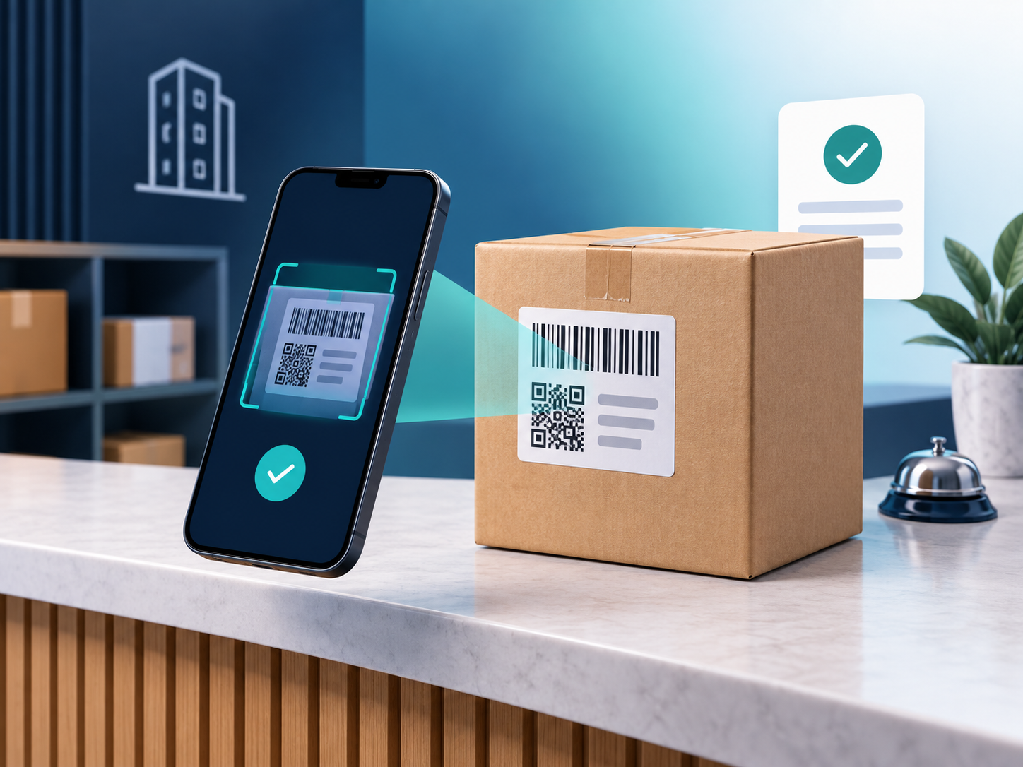 Celular escaneando o código de uma encomenda