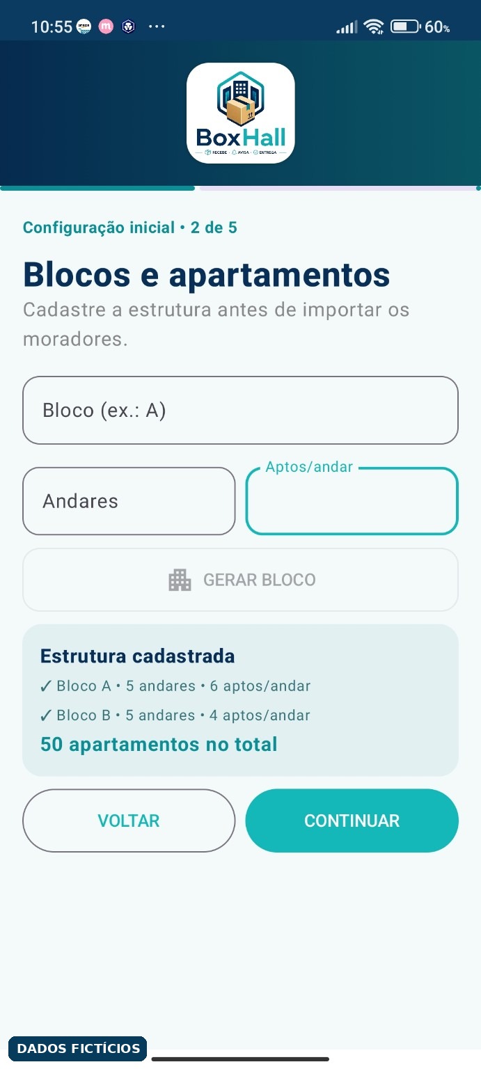 Tela para cadastrar blocos e apartamentos