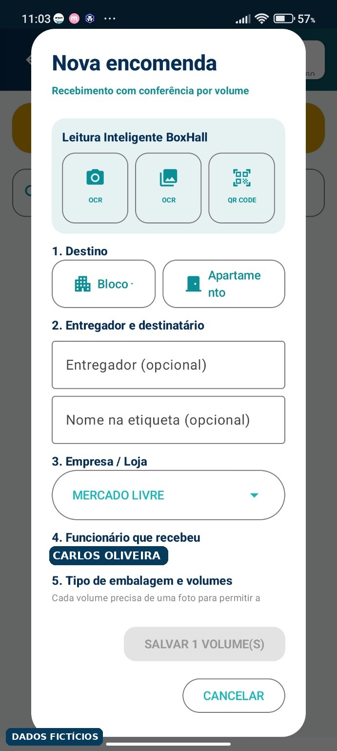 Tela de cadastro de nova encomenda