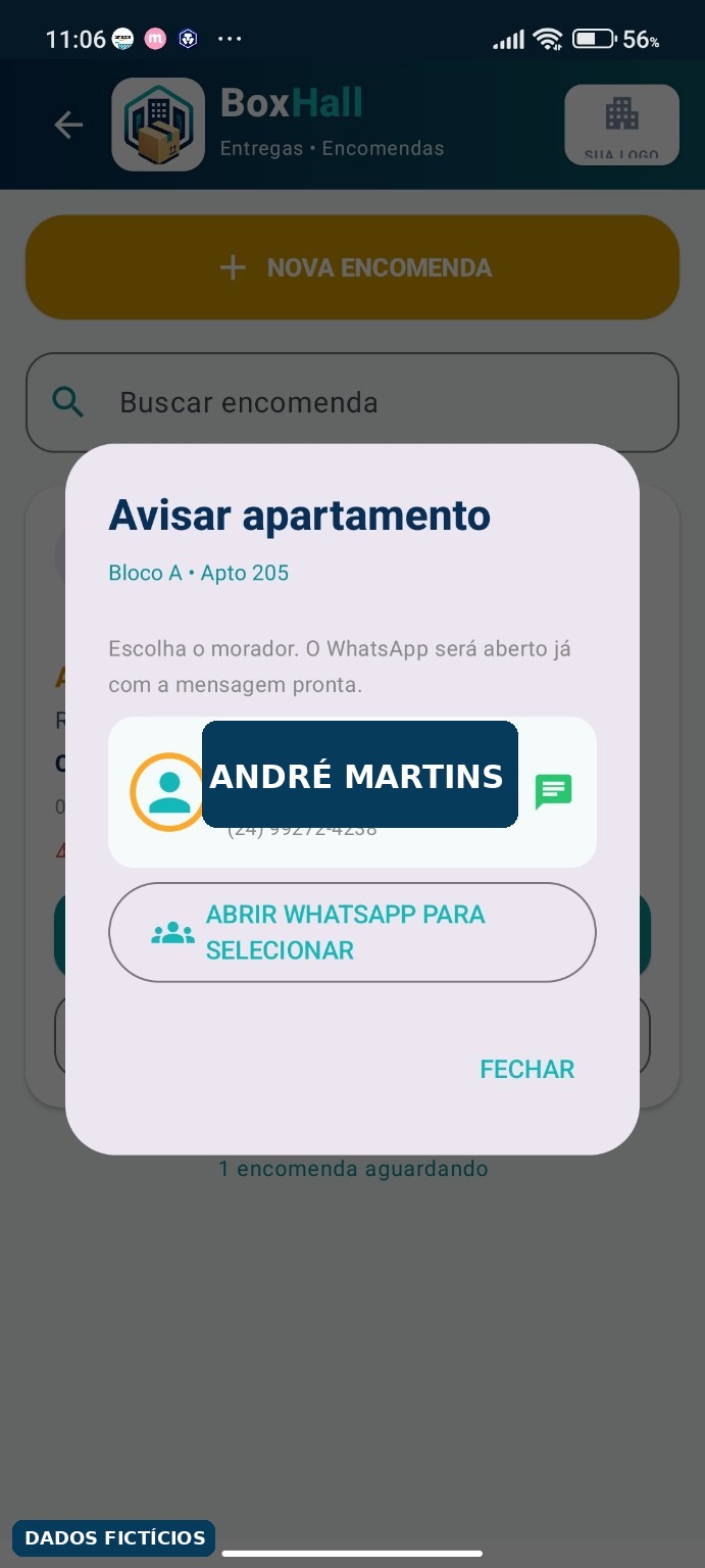 Tela para avisar o morador