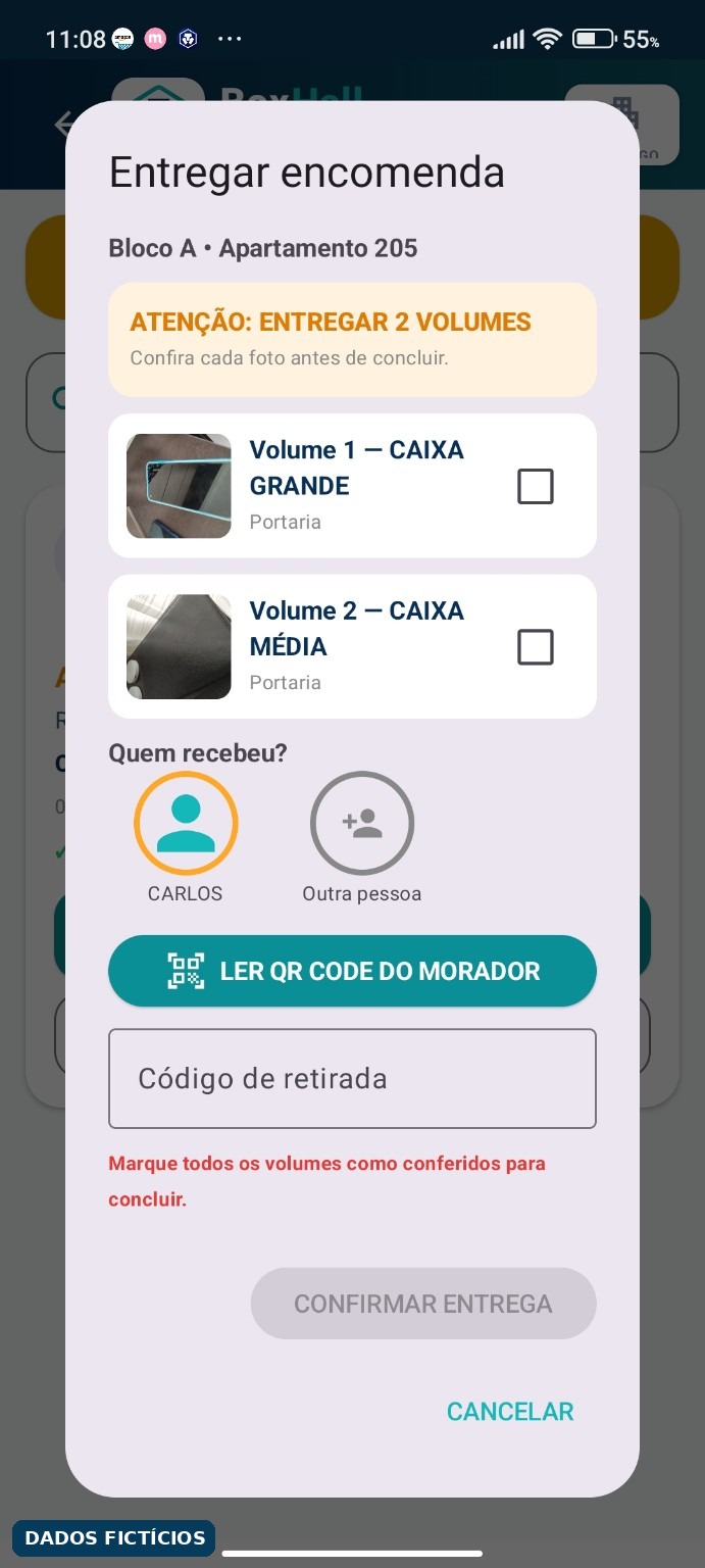 Tela de conferência e entrega da encomenda